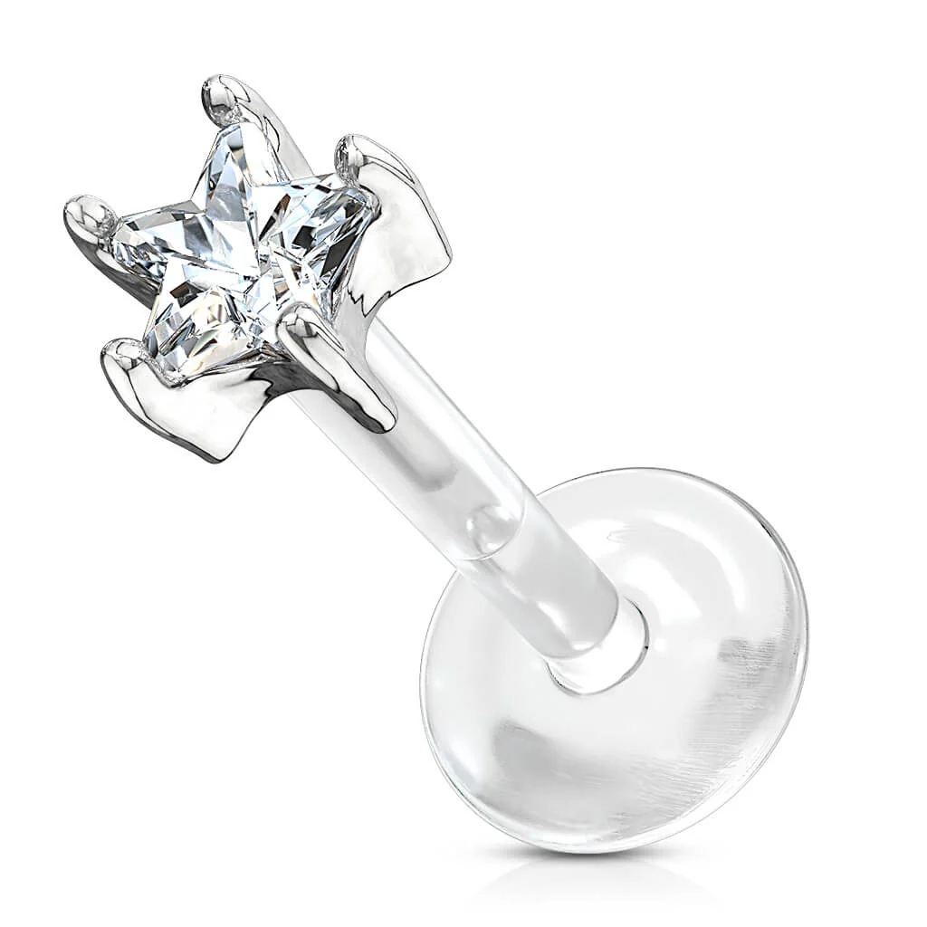 Or 14kt Labret Fleur Zircone - Image 2