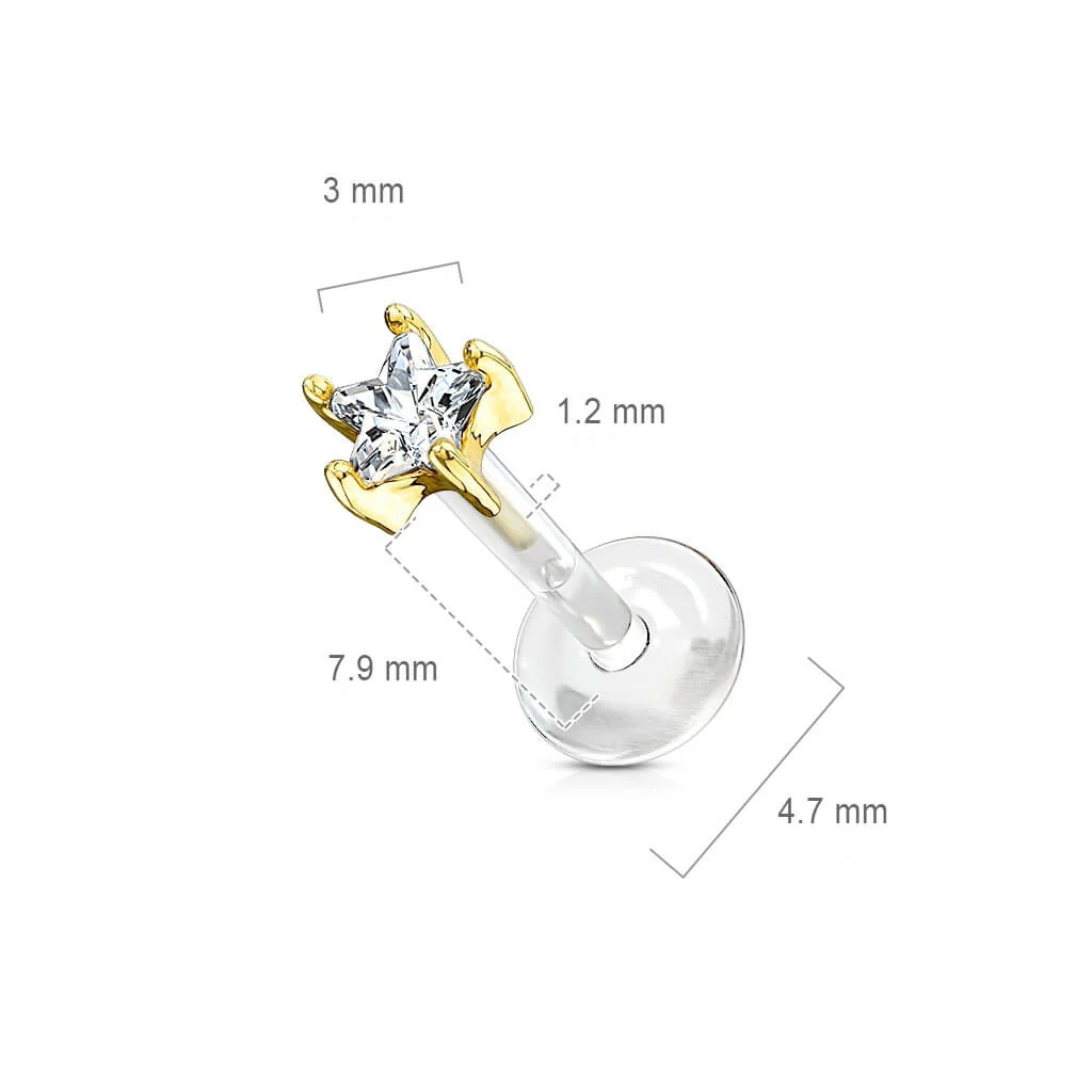 Or 14kt Labret Fleur Zircone - Image 3