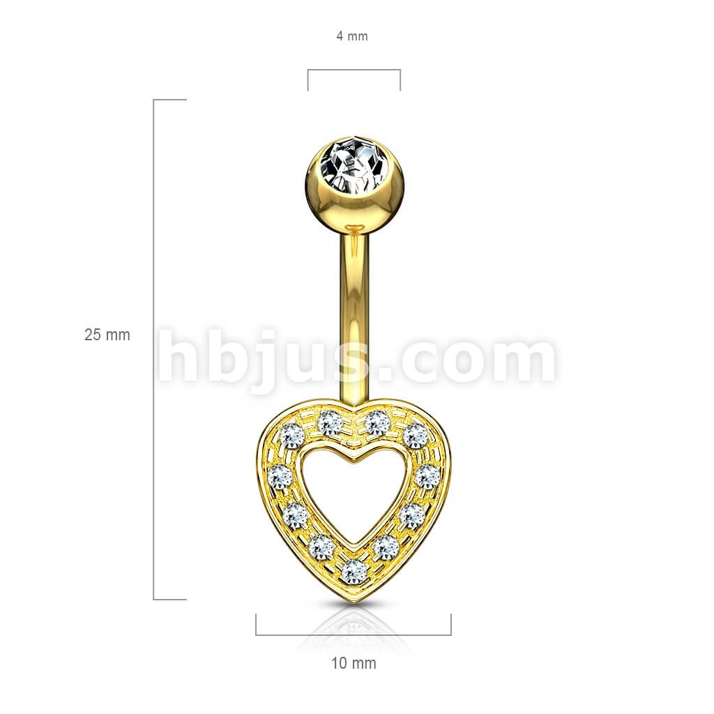 Or 14kt Piercing Nombril Cœur Zircone - Image 3