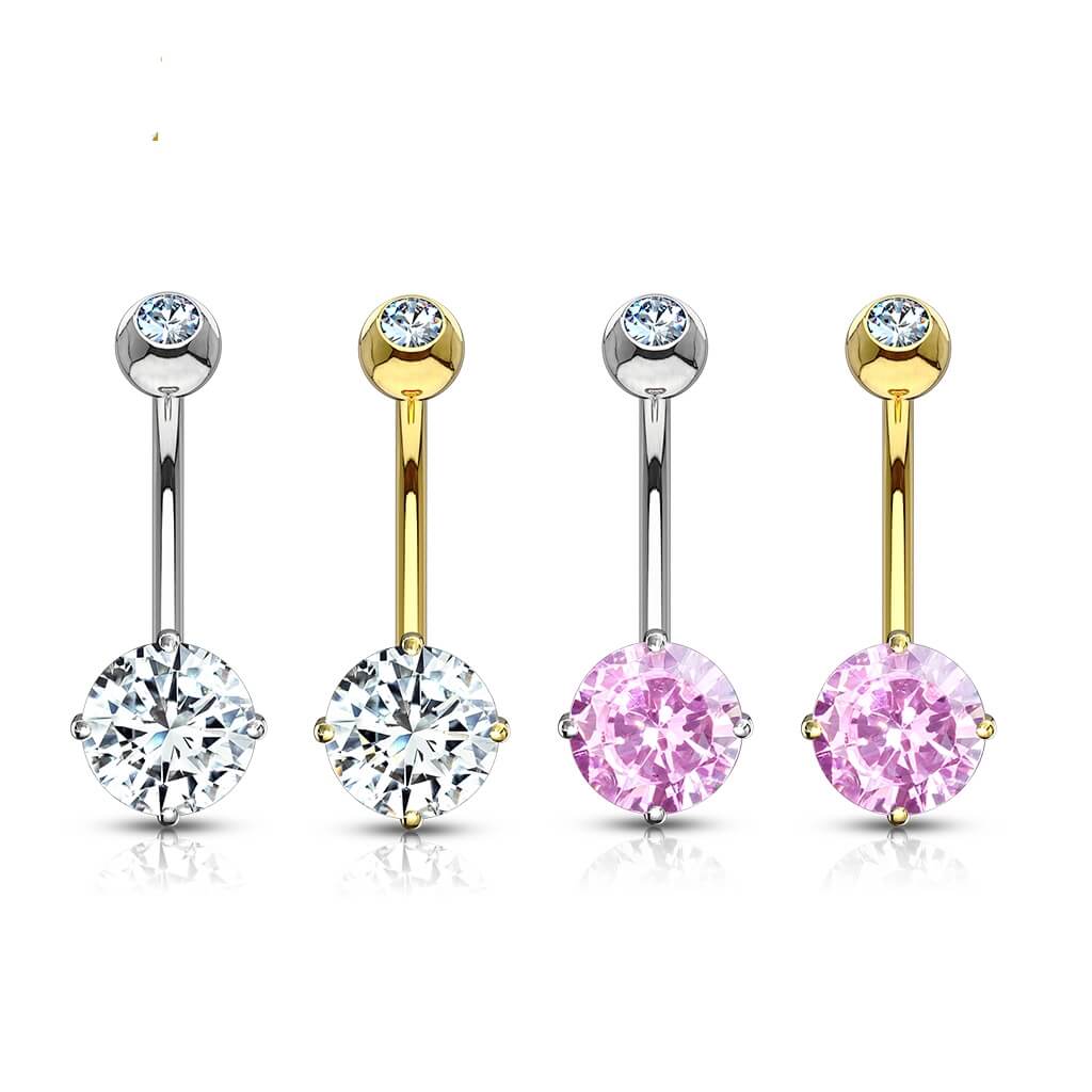 Or 14kt Piercing Nombril Zircone Ronde - Image 5