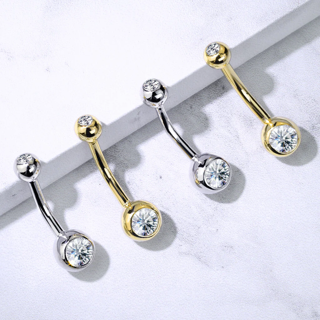 Or 14kt Piercing Nombril Zircone Ronde - Image 6