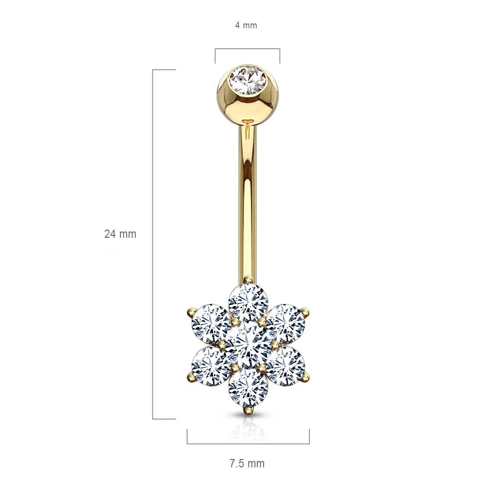 Or 14kt Piercing Nombril Fleur Zircone - Image 3