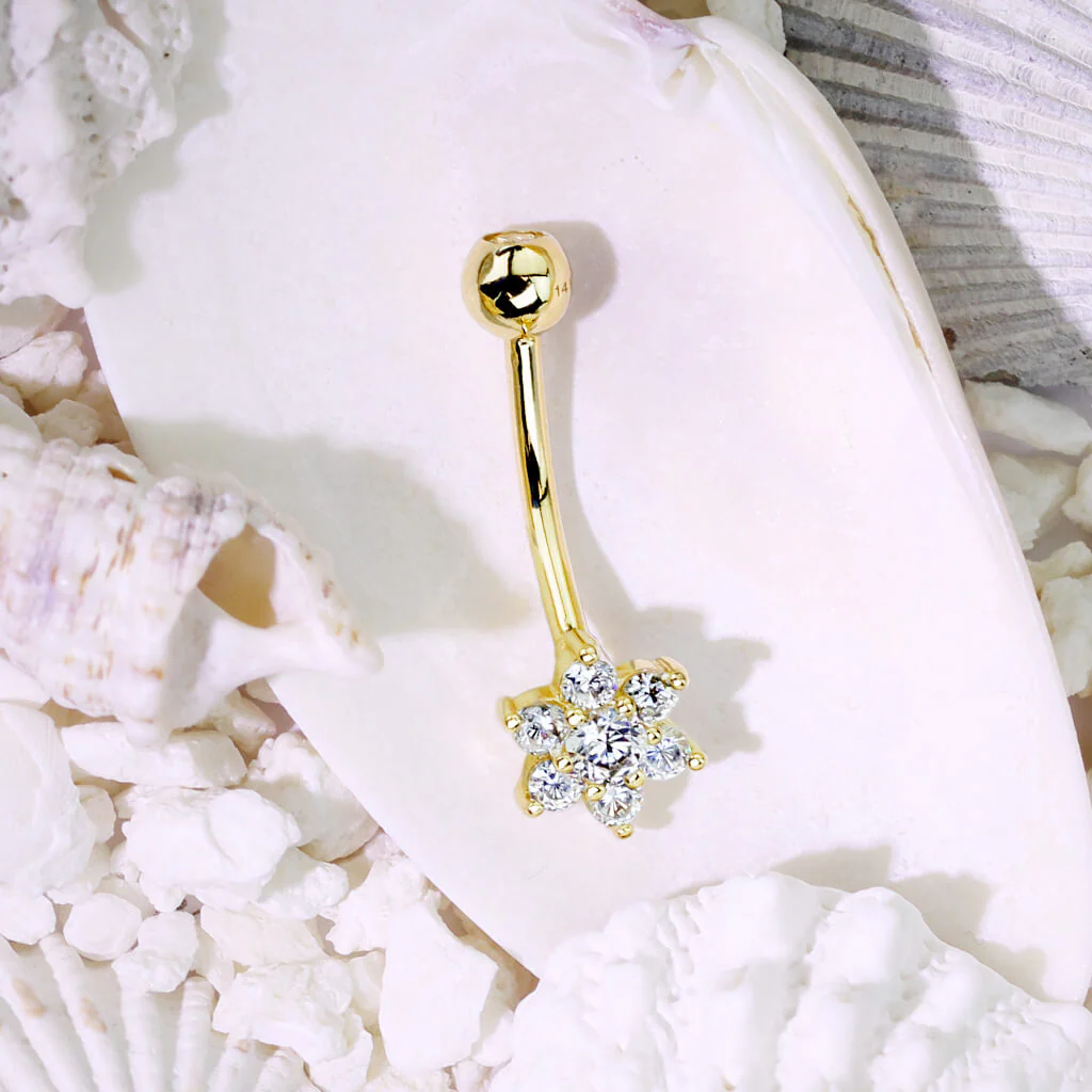 Or 14kt Piercing Nombril Fleur Zircone - Image 4