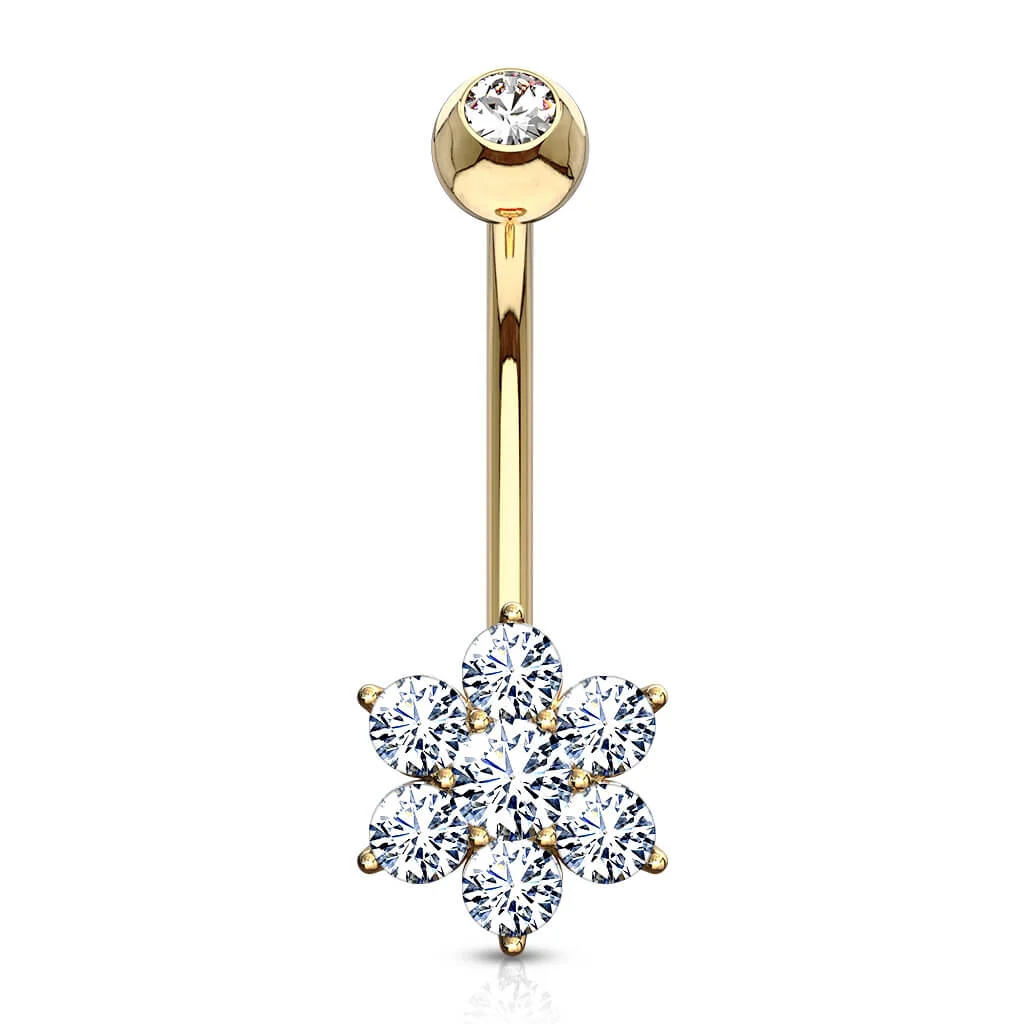 Or 14kt Piercing Nombril Fleur Zircone - Image 5