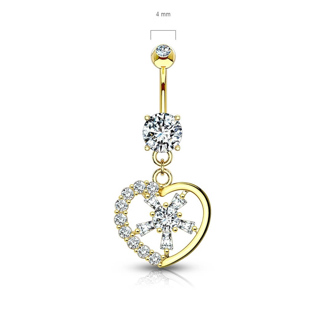 Or 14kt Piercing Nombril Pendentif Cœur Zircone - Image 3