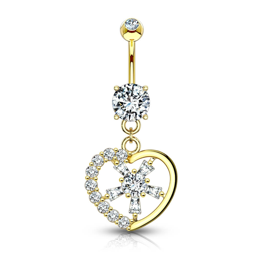 Or 14kt Piercing Nombril Pendentif Cœur Zircone - Image 4