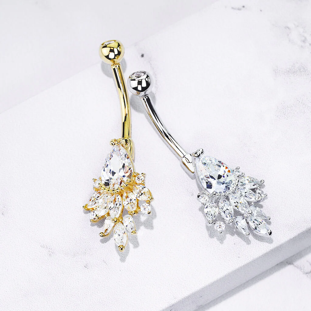 Or 14kt Piercing Nombril Poire Zircone - Image 5