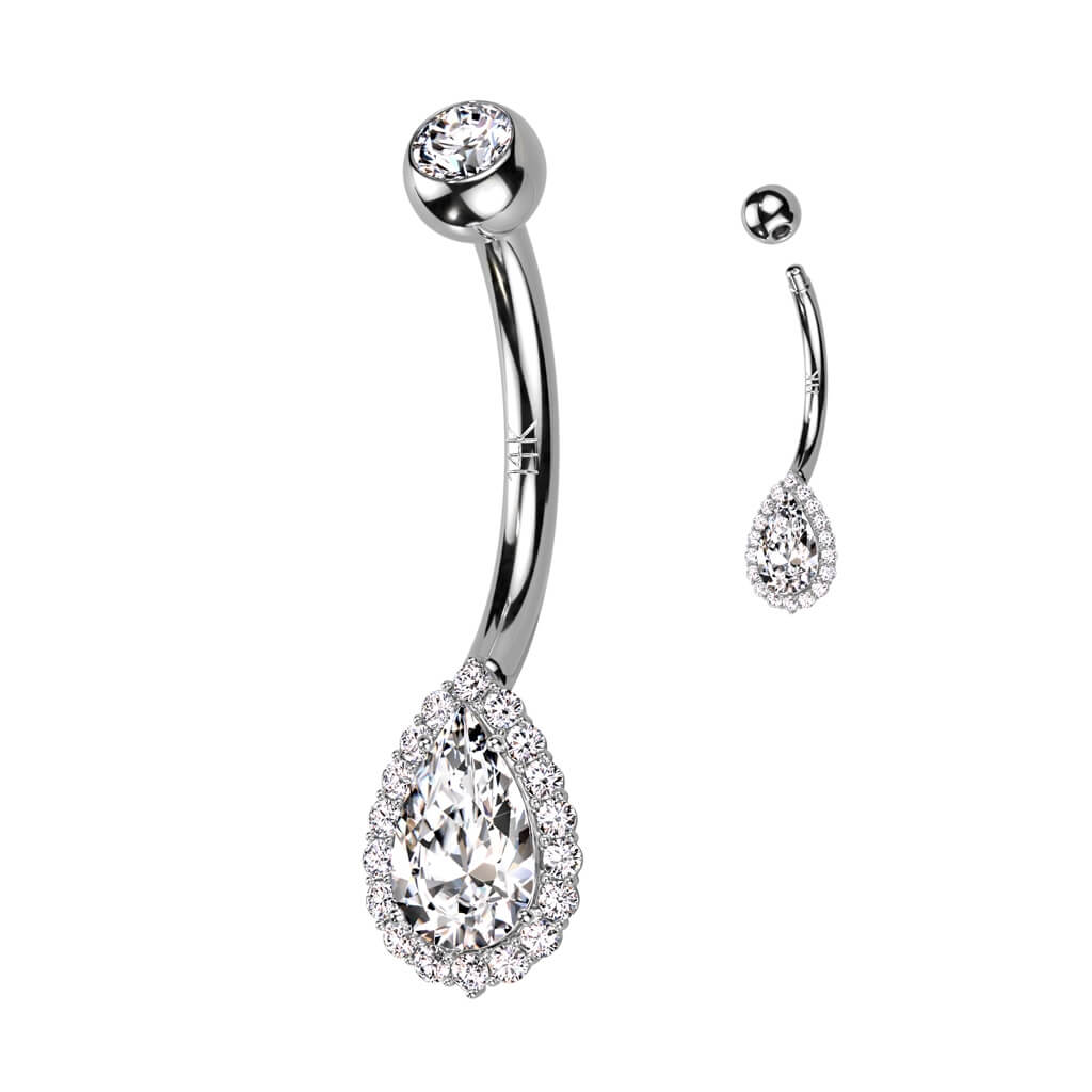 Or 14kt Piercing Nombril Goutte Opale Zircone - Image 4