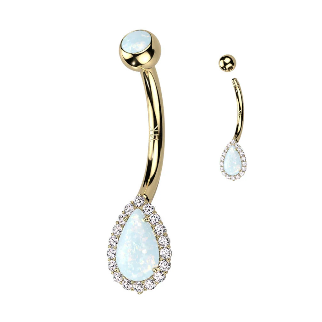 Or 14kt Piercing Nombril Goutte Opale Zircone - Image 5