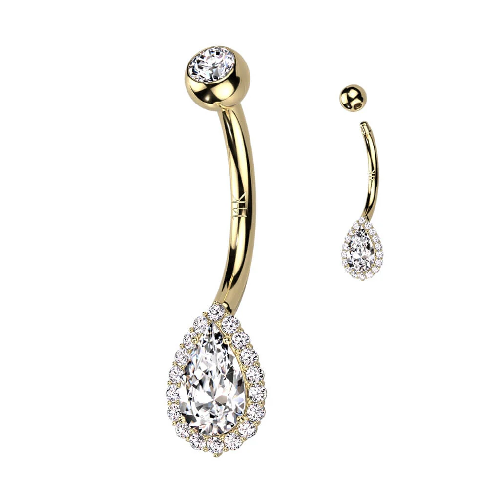 Or 14kt Piercing Nombril Goutte Opale Zircone - Image 6