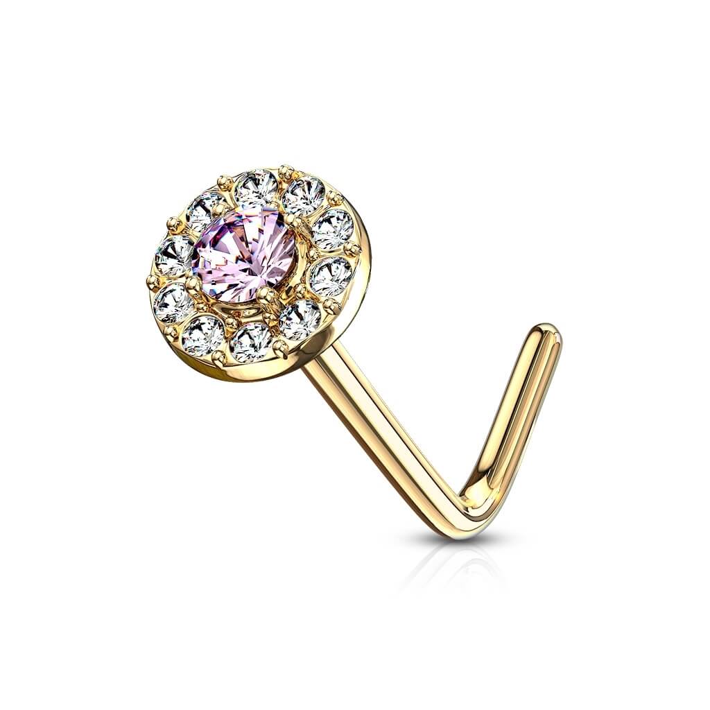 Or 14kt Nez En Forme de L Zircone Ronde - Image 13