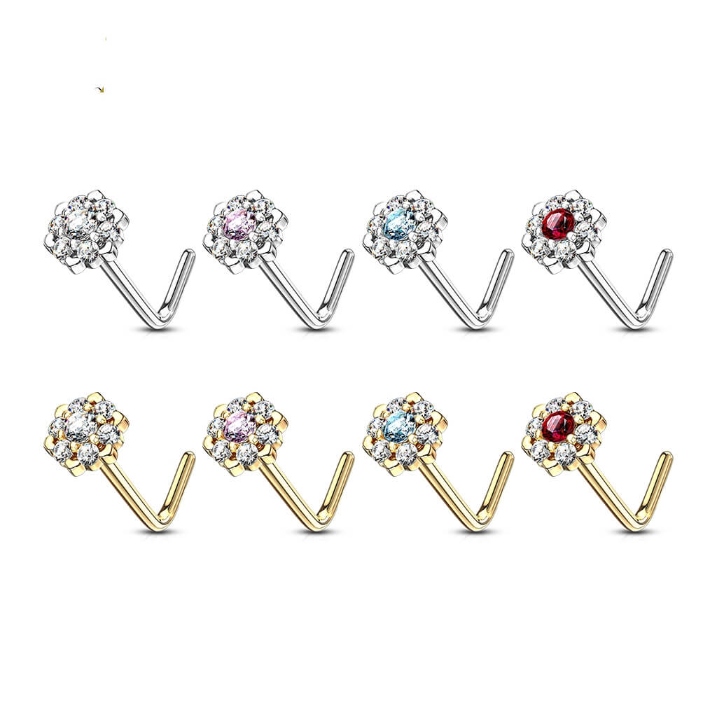 Or 14kt Nez En Forme de L Fleur Zircone - Image 5