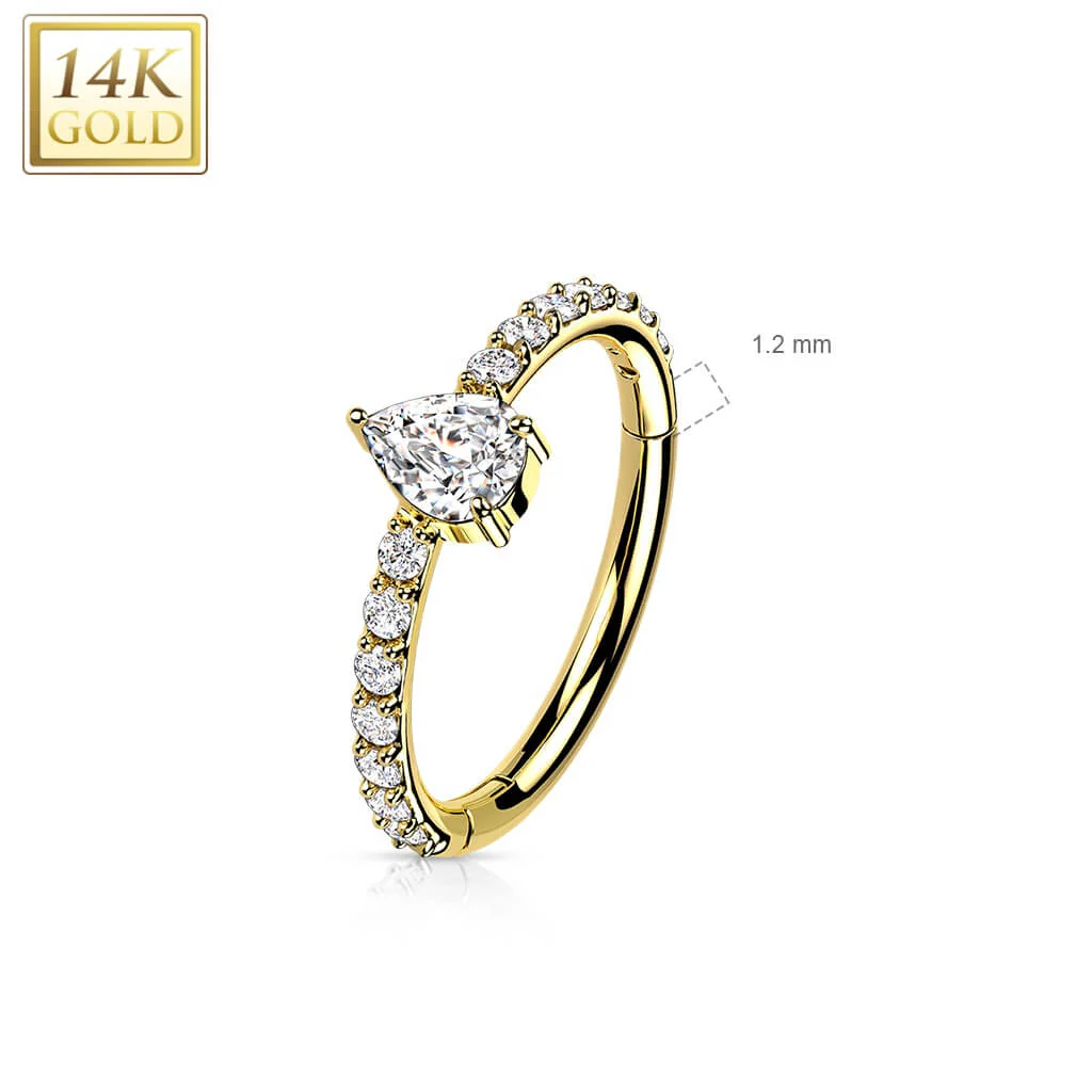 Or 14kt Anneau Zircone Goutte Cliqueur - Image 3