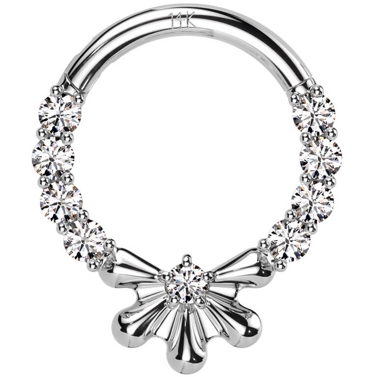 Or 14kt Anneau Demi Fleur Zircone Serti Pavé Cliqueur - Image 3