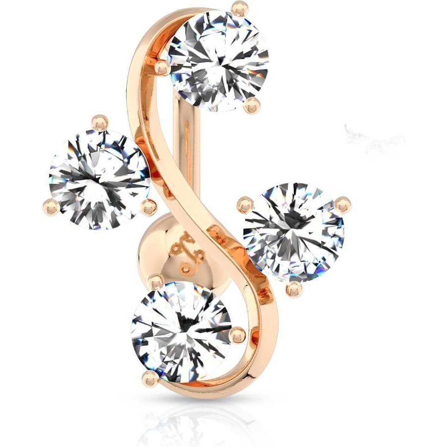Piercing Nombril Vigne Inversé 4 Zircones Cubiques Rose