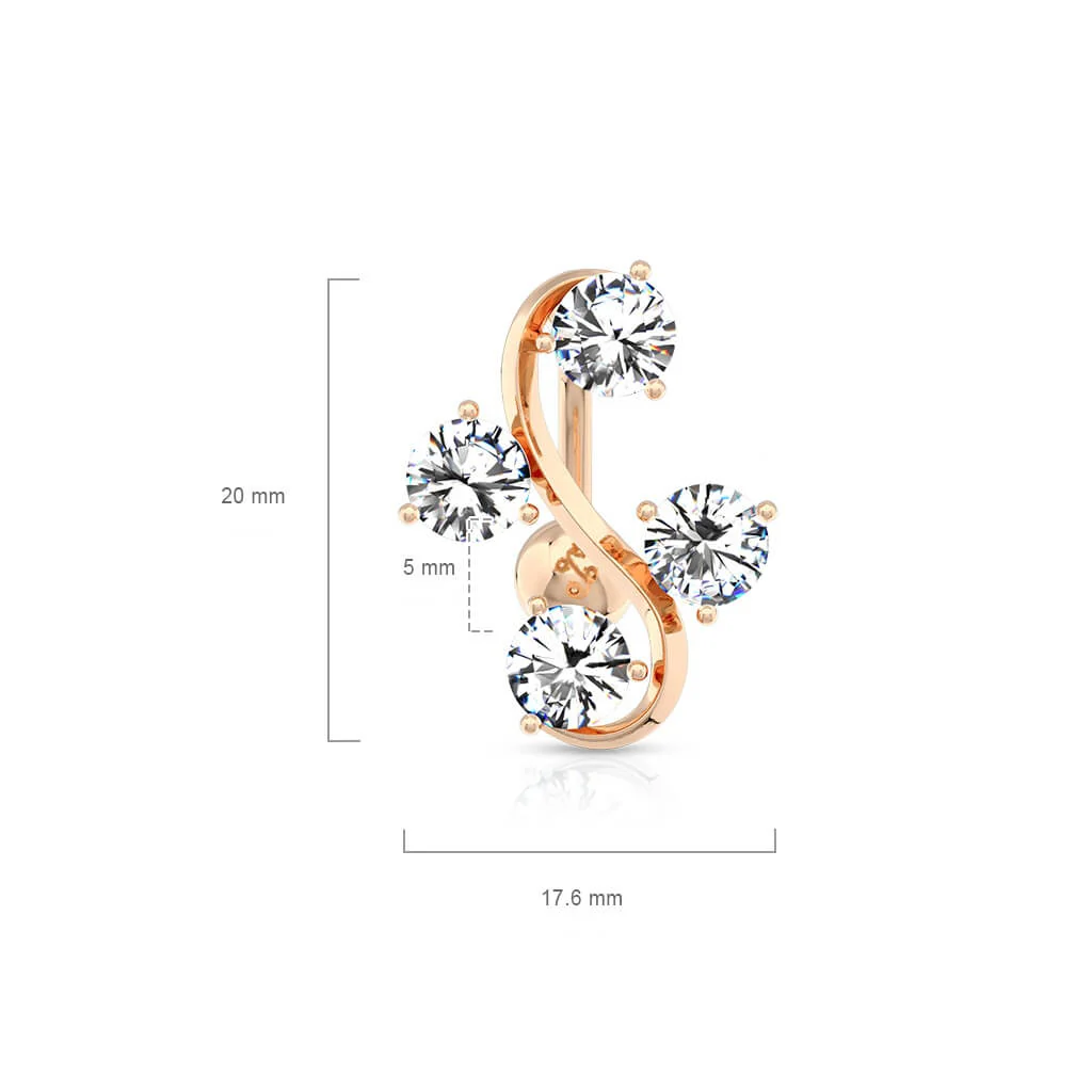 Piercing Nombril Vigne Inversé 4 Zircones Cubiques Rose - Image 2