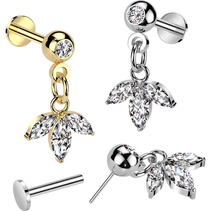 Labret pendentif feuille marquise zirconia Enfoncer - Image 3