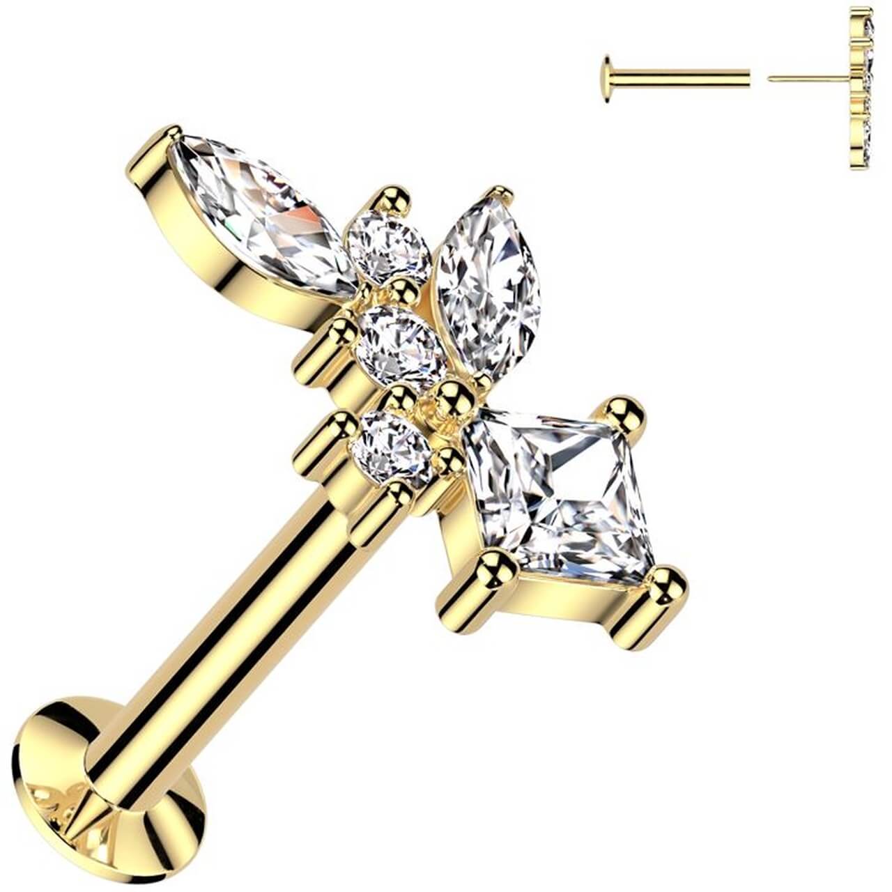 Labret taille marquise forme diamant zircone ronde Enfoncer - Image 3