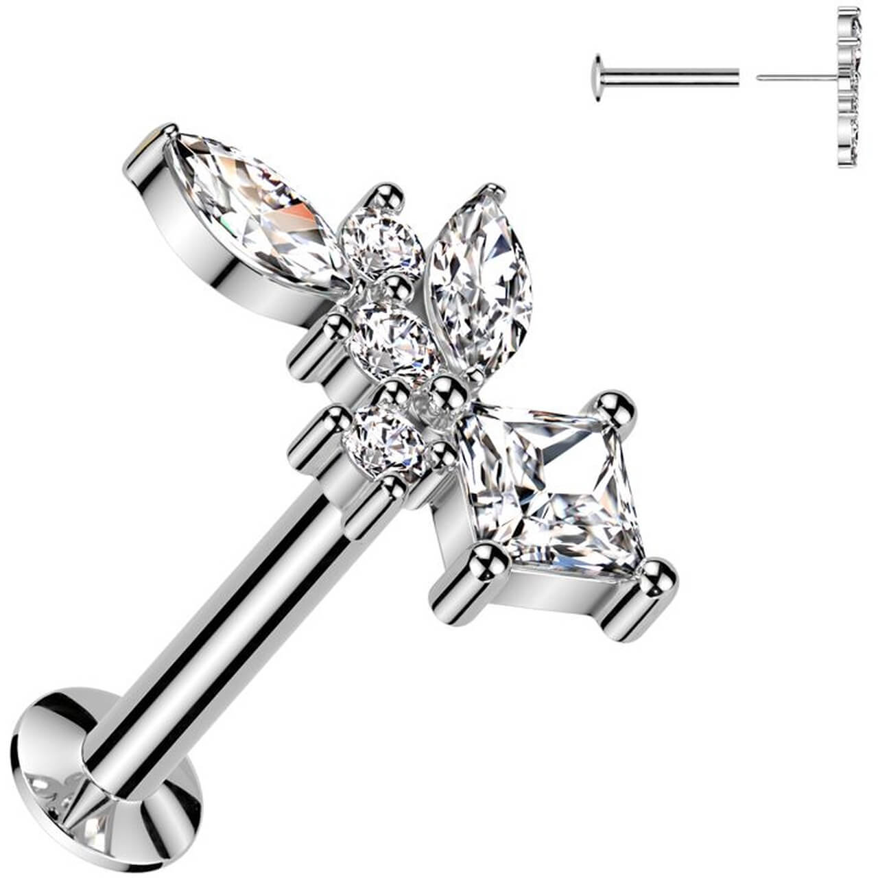 Labret taille marquise forme diamant zircone ronde Enfoncer - Image 4