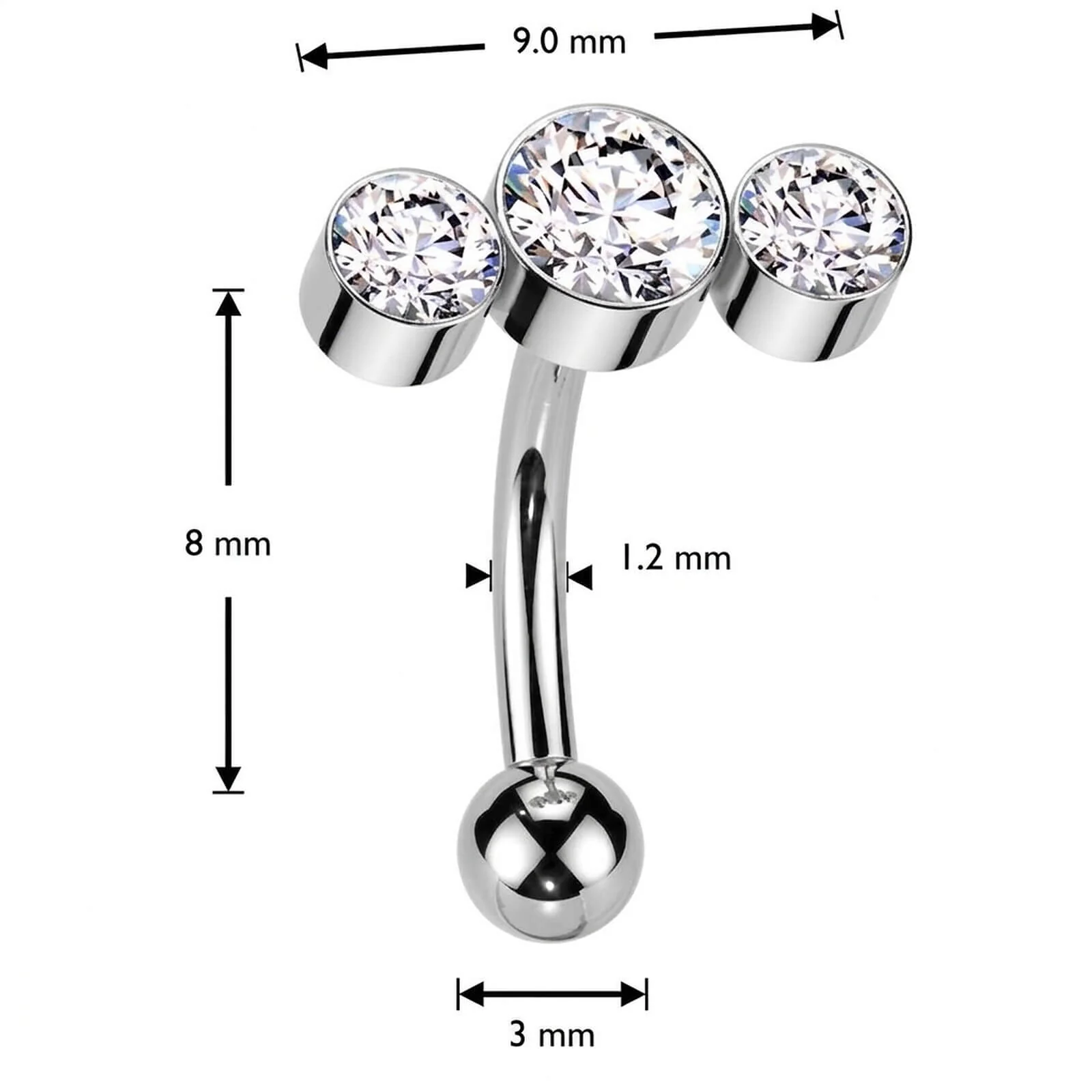 Titane Barre Courbée trois zirconias ronds Enfoncer - Image 2