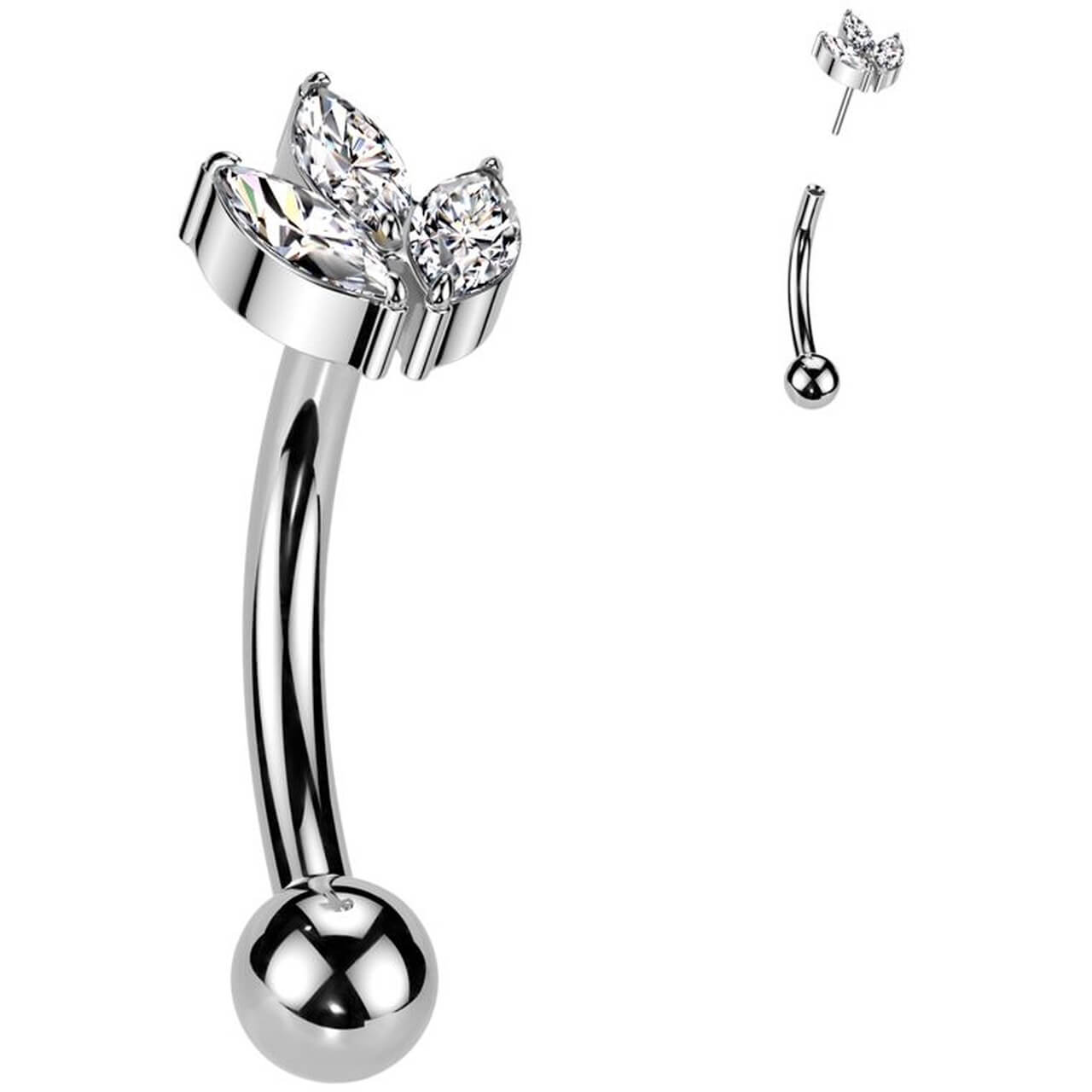 Titane Sourcil feuille zircone coupe marquise Enfoncer - Image 4