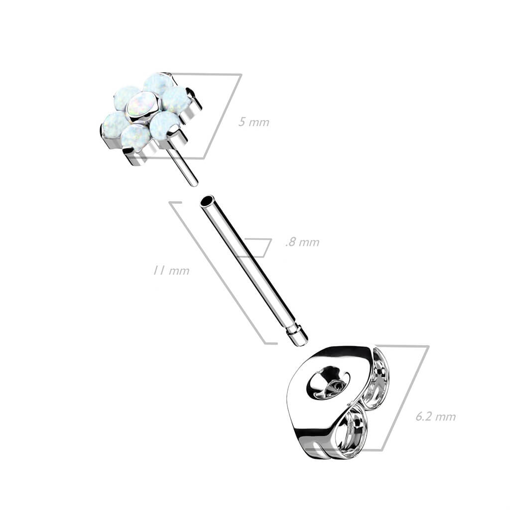Titane Bouton d'Oreille Fleure Opale Argent - Image 3