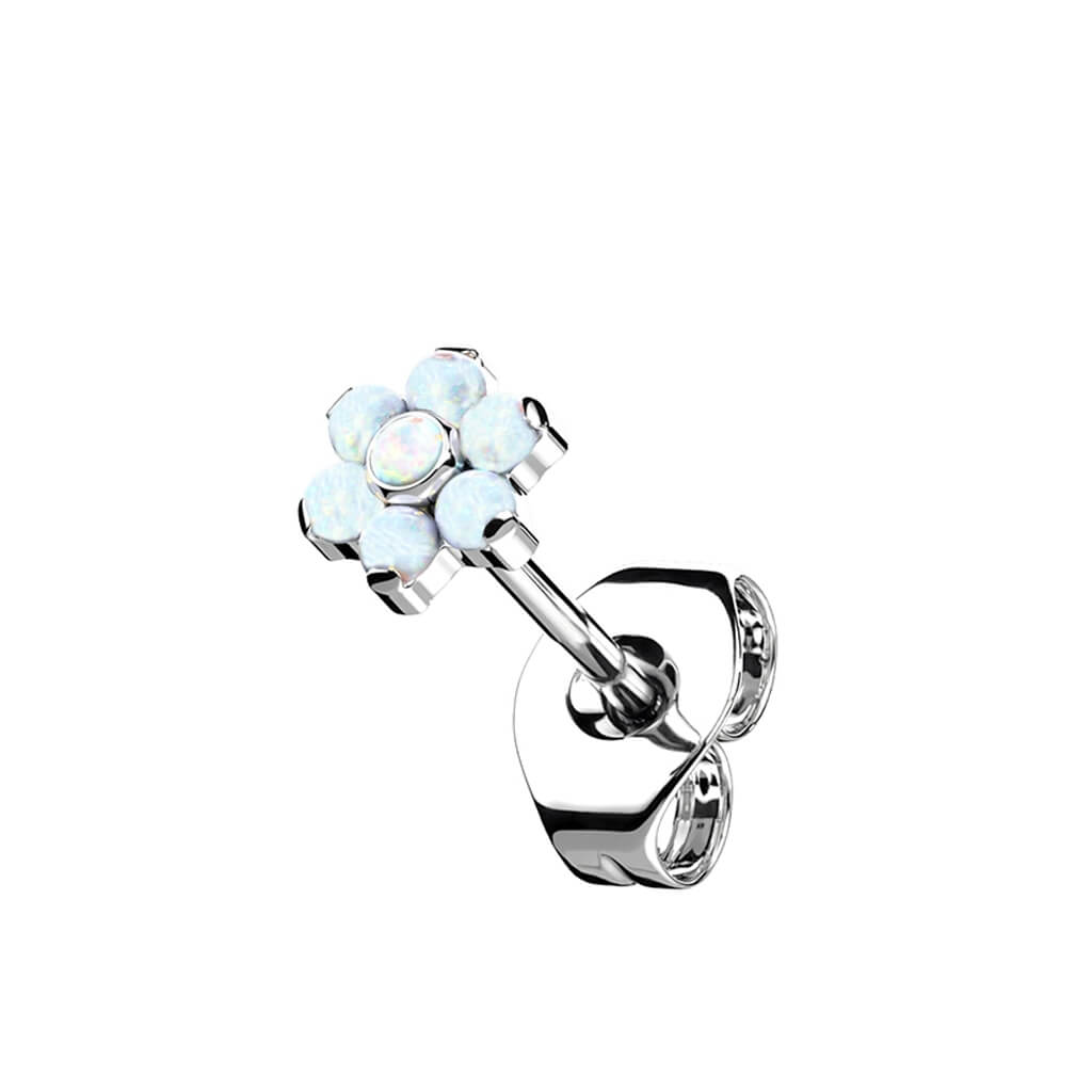 Titane Bouton d'Oreille Fleure Opale Argent - Image 4