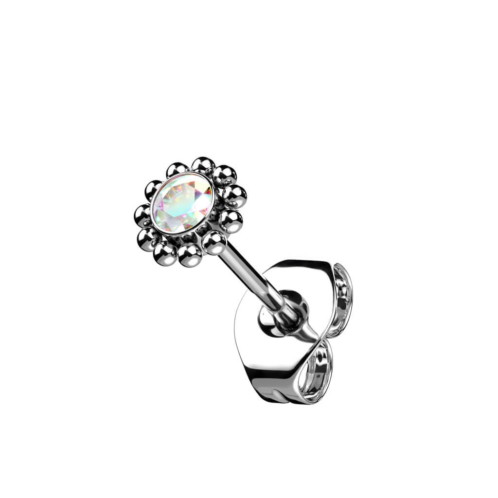 Titane Bouton d'Oreille Fleur Zircone Argent - Image 2