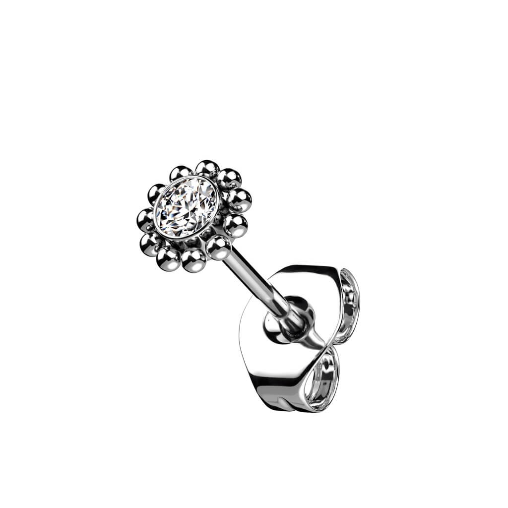 Titane Bouton d'Oreille Fleur Zircone Argent - Image 4