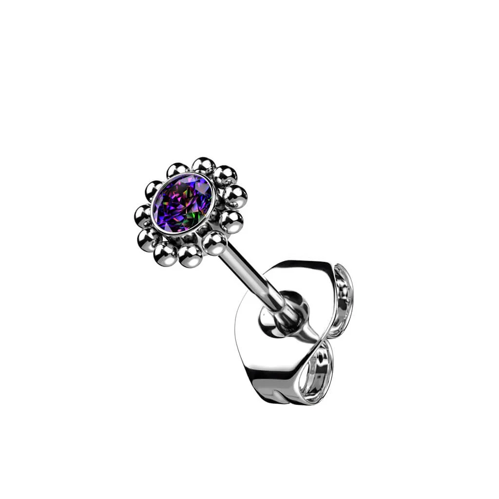 Titane Bouton d'Oreille Fleur Zircone Argent - Image 6