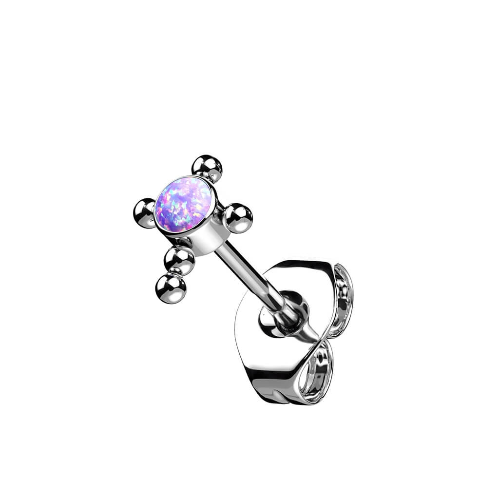 Titane Bouton d'Oreille Croix Zircone Opale Argent - Image 9