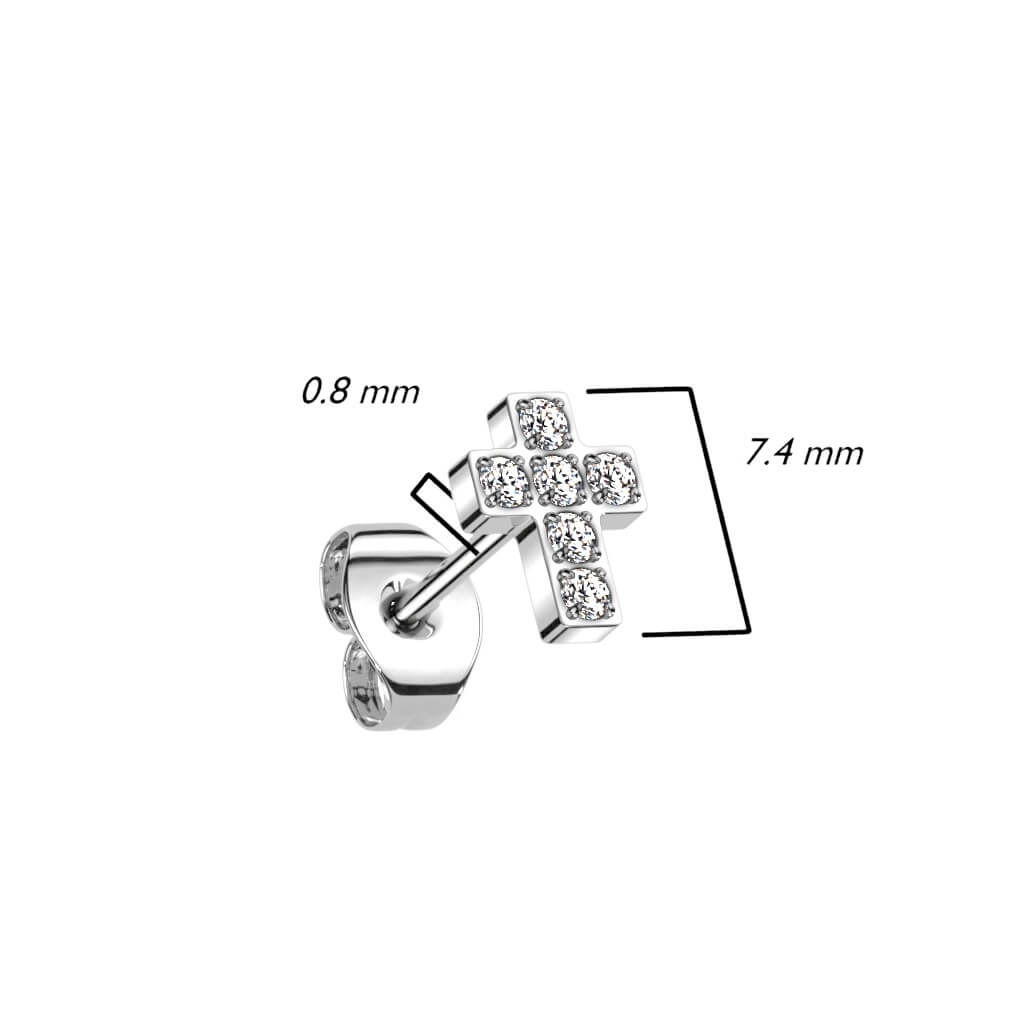 Titane Bouton d'Oreille Croix Zircone Or Argent - Image 3
