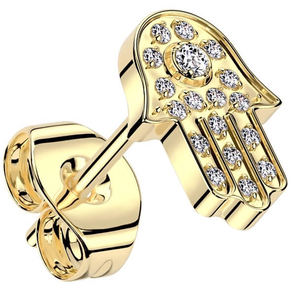 Titane Boucle d'Oreille Hamsa Zircone Serti Pavé Enfoncer - Image 3