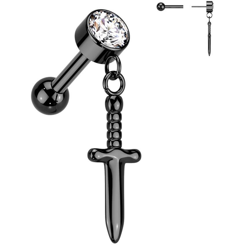 Titane Barre Dague zircone Dangle Enfoncer - Image 3