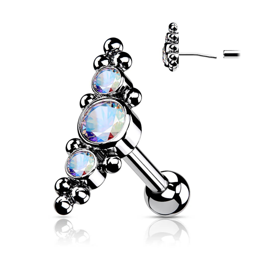 Titane Barre 3 Zircones Argent Enfoncer - Image 2