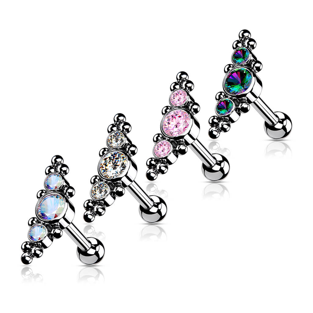 Titane Barre 3 Zircones Argent Enfoncer - Image 5