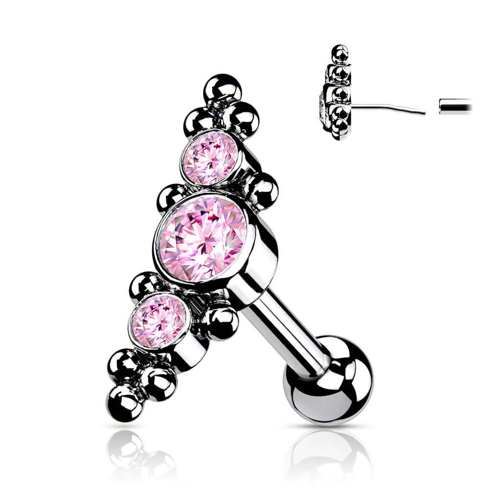 Titane Barre 3 Zircones Argent Enfoncer - Image 6