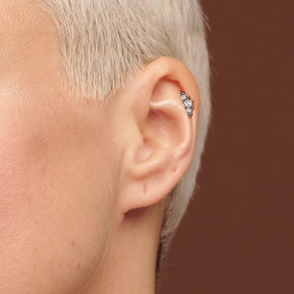 Titane Barre 3 Zircones Argent Enfoncer - Image 7