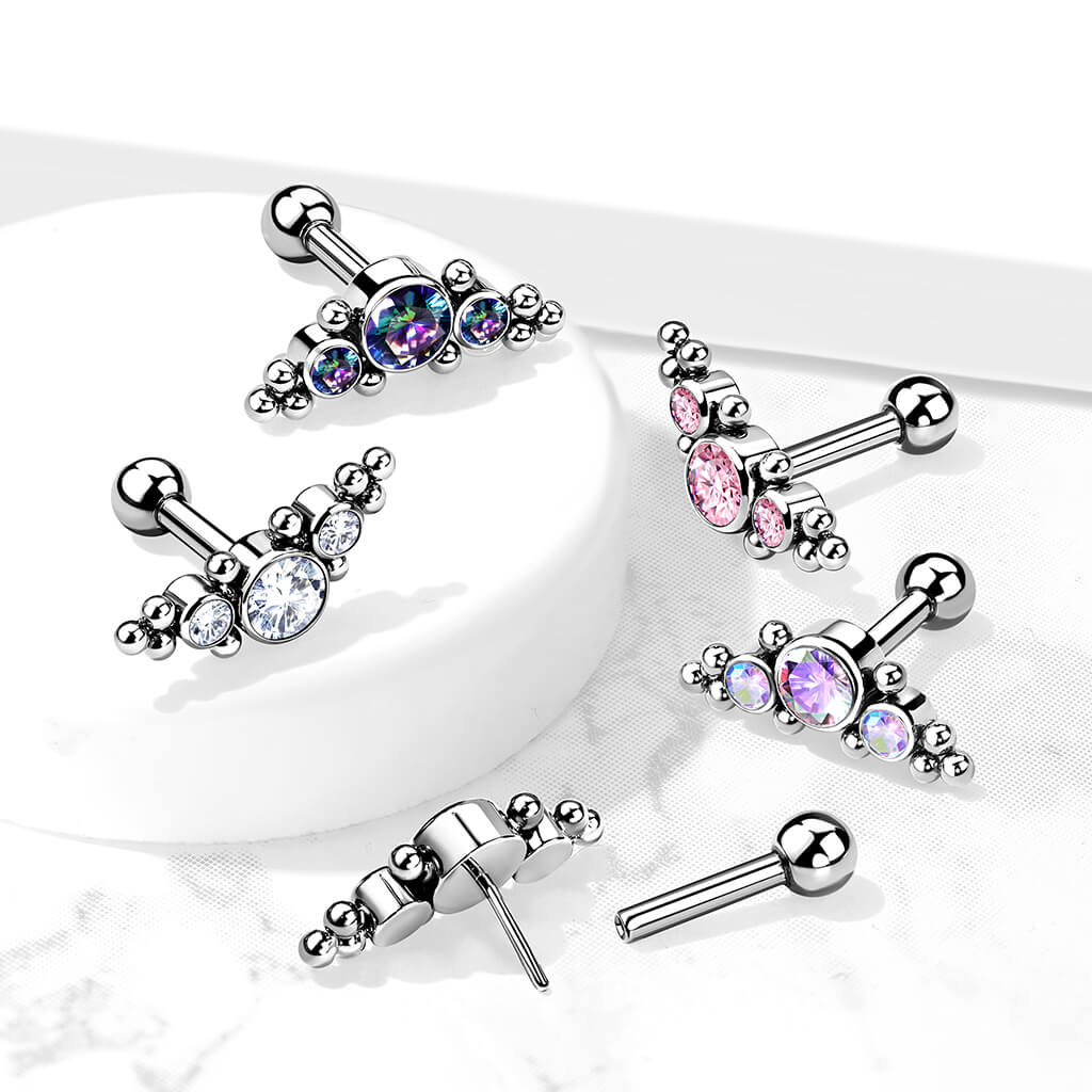 Titane Barre 3 Zircones Argent Enfoncer - Image 8