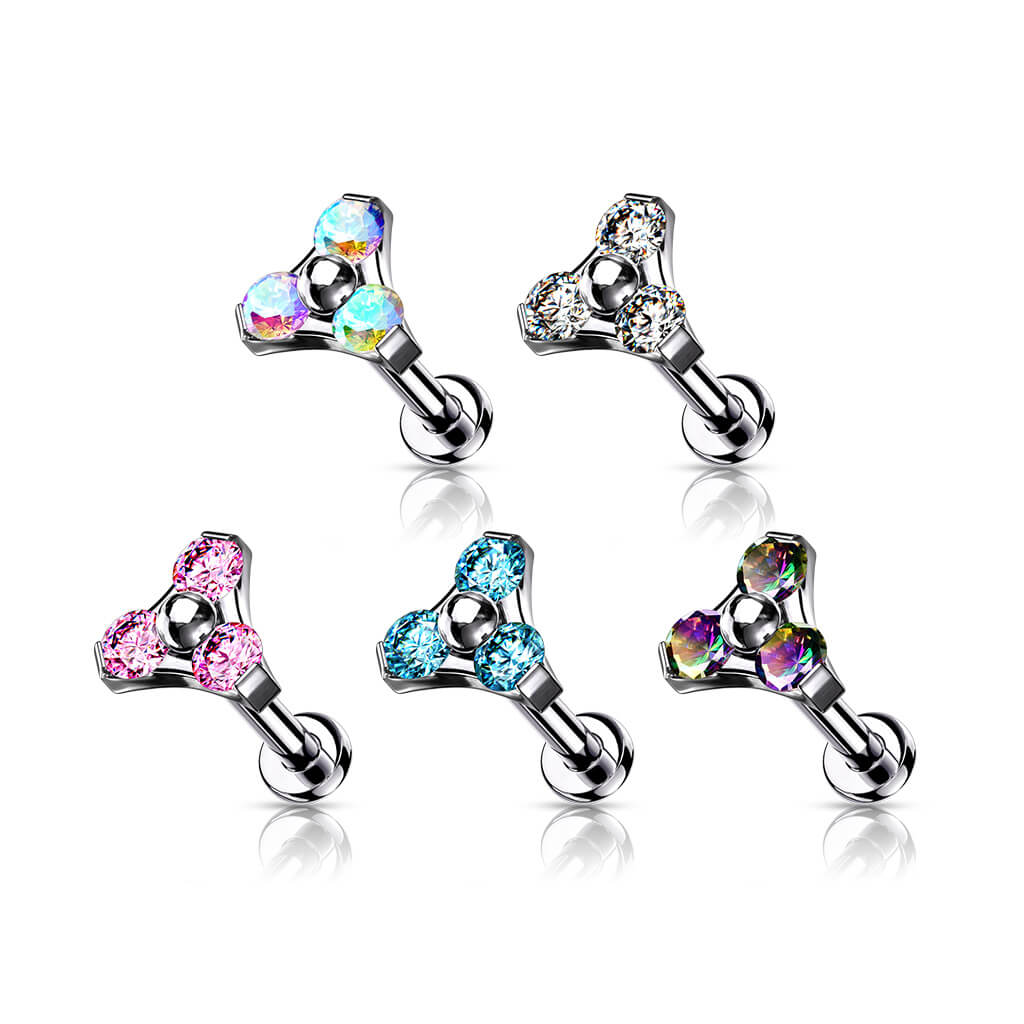 Titane Labret Triangle Zircone Argent Enfoncer - Image 3