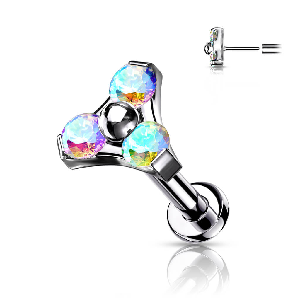 Titane Labret Triangle Zircone Argent Enfoncer - Image 4