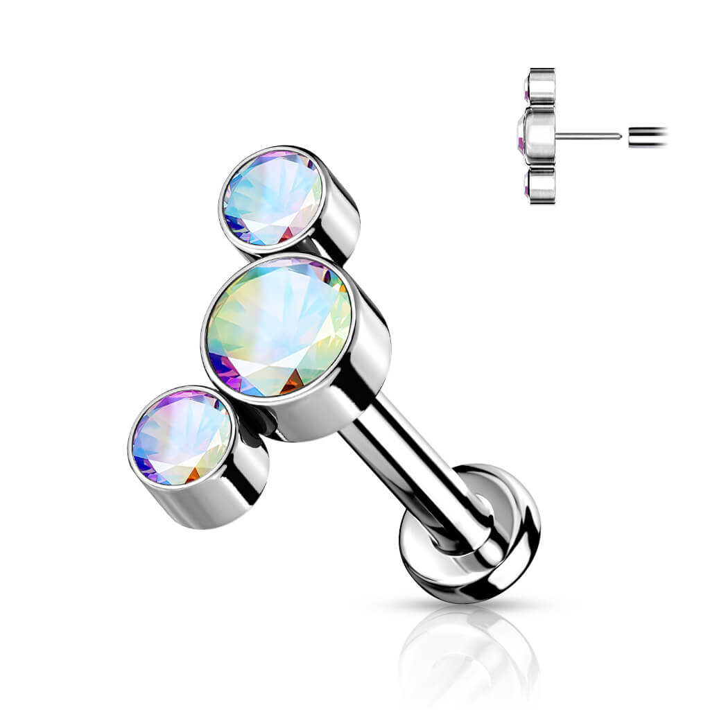 Titane Labret 3 Zircones Argent Enfoncer - Image 2