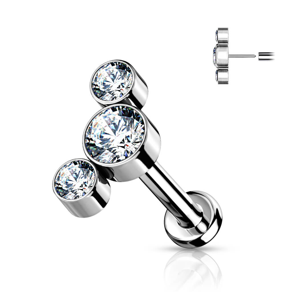 Titane Labret 3 Zircones Argent Enfoncer - Image 4
