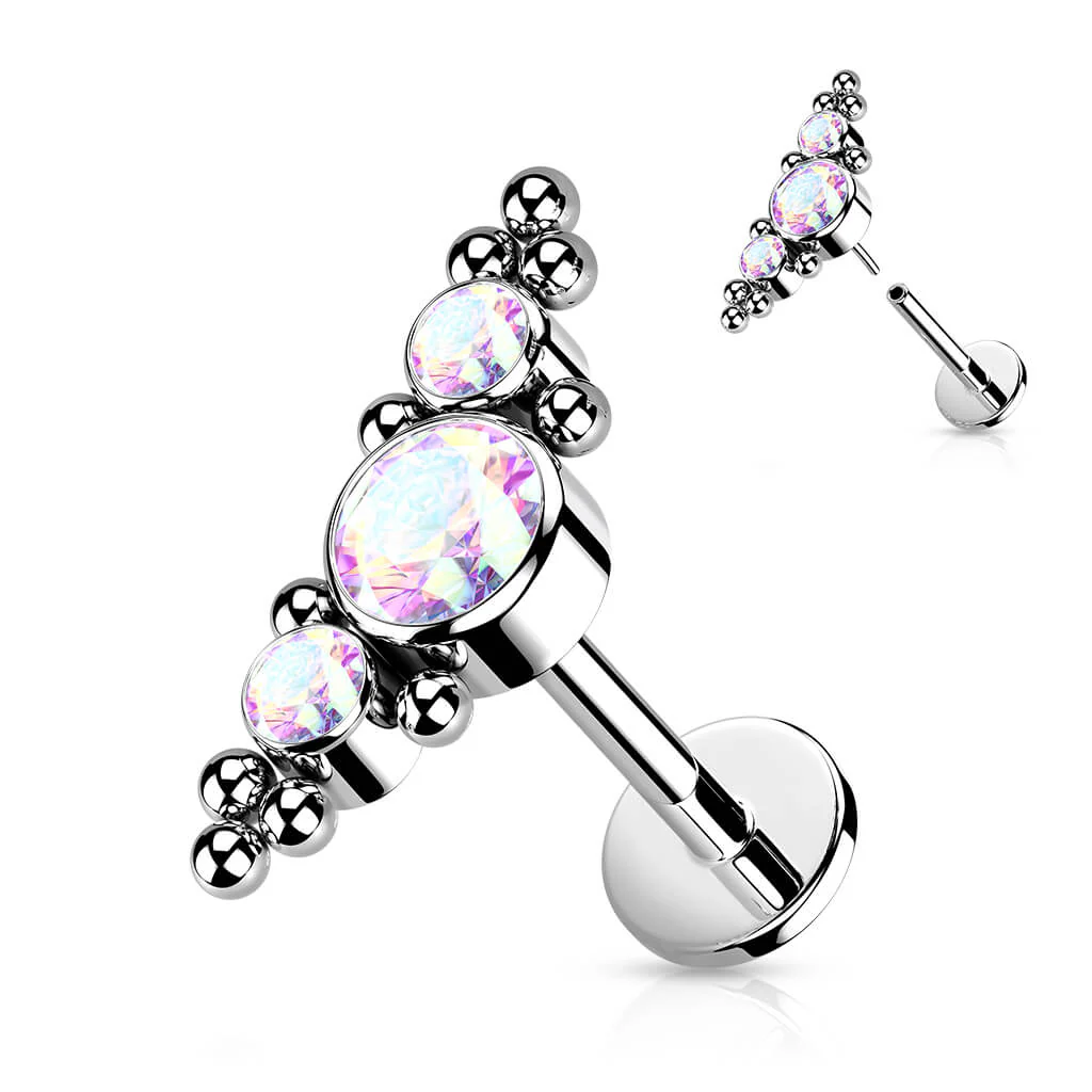 Titane Labret 3 Zircones Argent Enfoncer - Image 2
