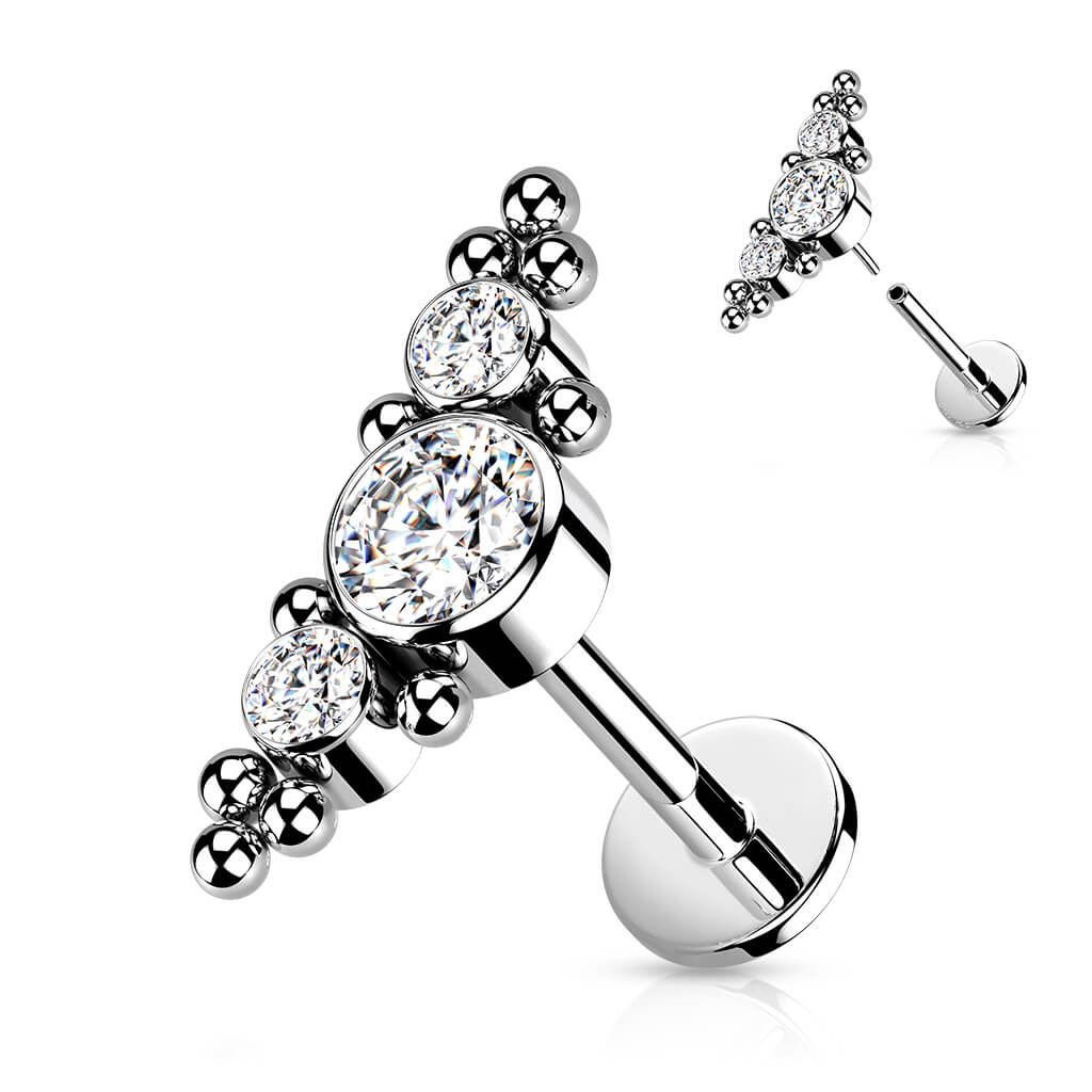 Titane Labret 3 Zircones Argent Enfoncer - Image 4