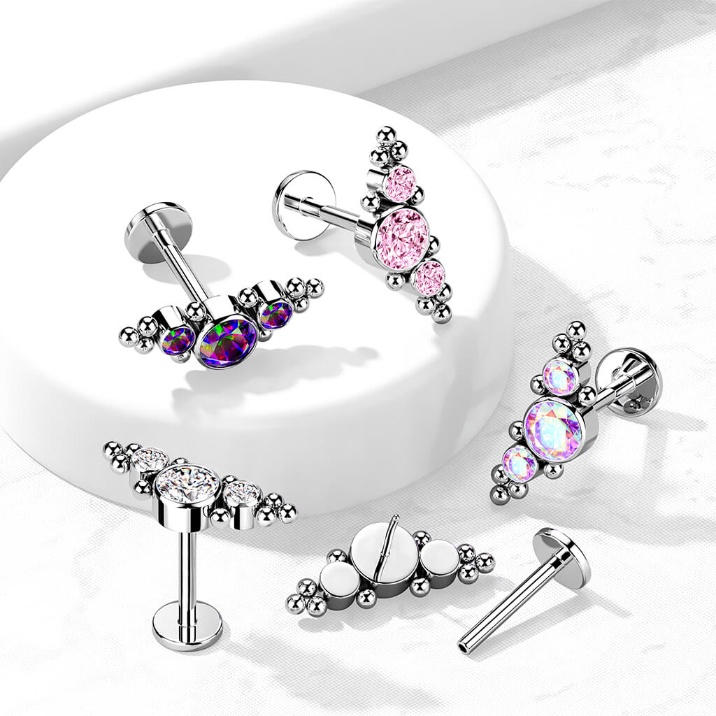 Titane Labret 3 Zircones Argent Enfoncer - Image 5