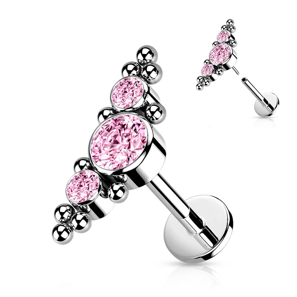 Titane Labret 3 Zircones Argent Enfoncer - Image 6