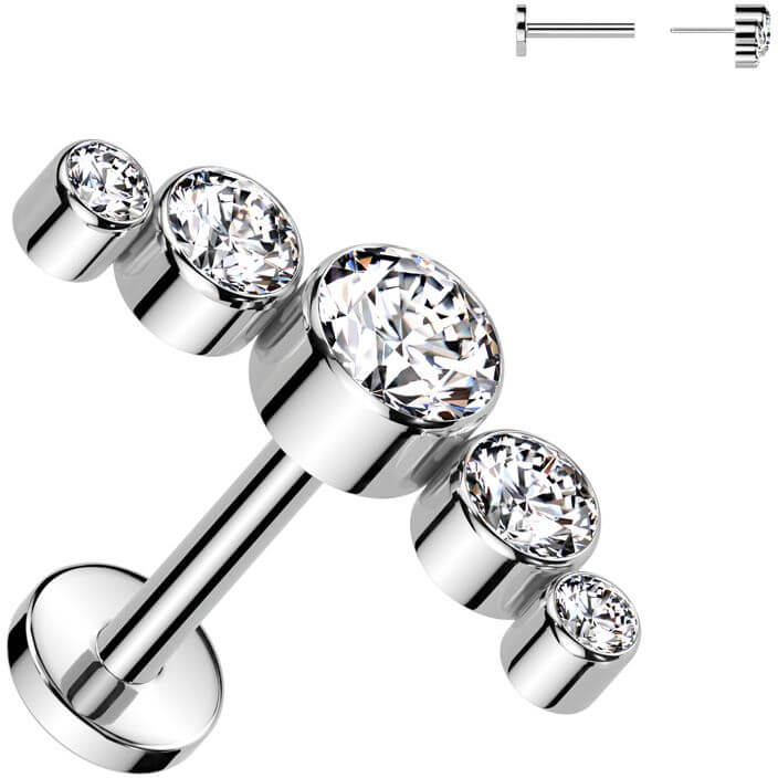 Titane Labret 5 zirconias ronds montés en lunette Enfoncer - Image 4