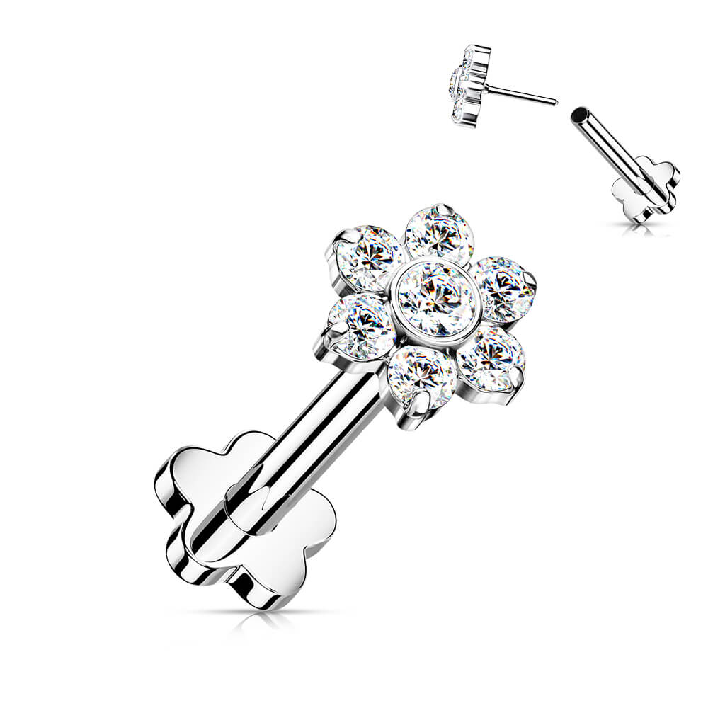 Titane Labret Fleur Zircone Base Fleur Enfoncer - Image 4