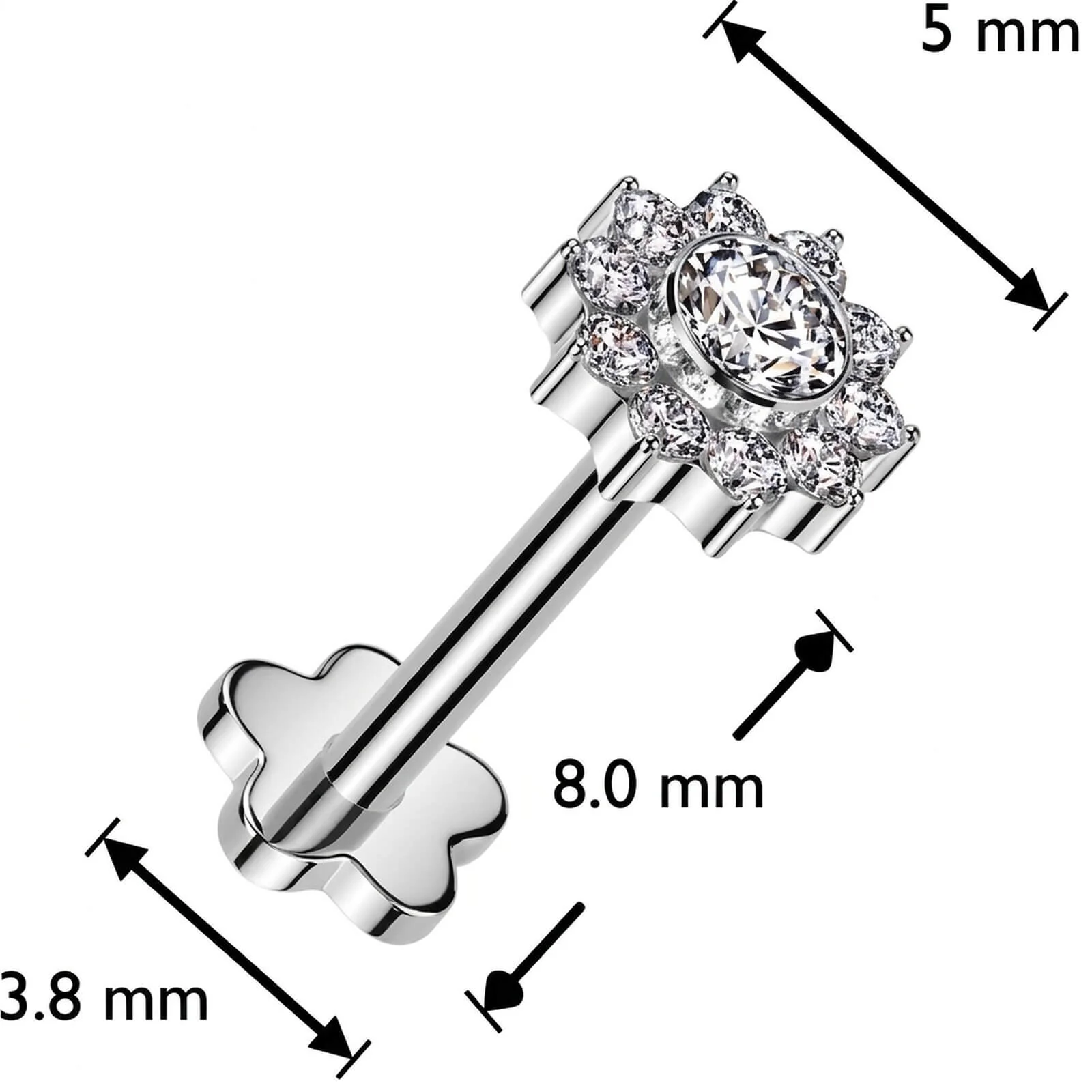 Titane Labret fleur zircone Enfoncer - Image 2